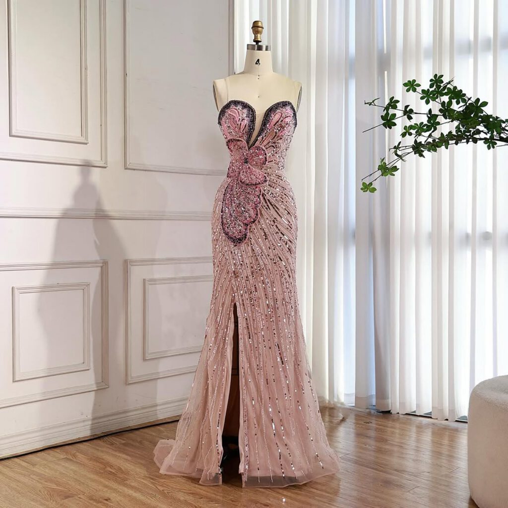 Nove Dress فستان سهرة وردي حورية البحر فتحة عالية عربي