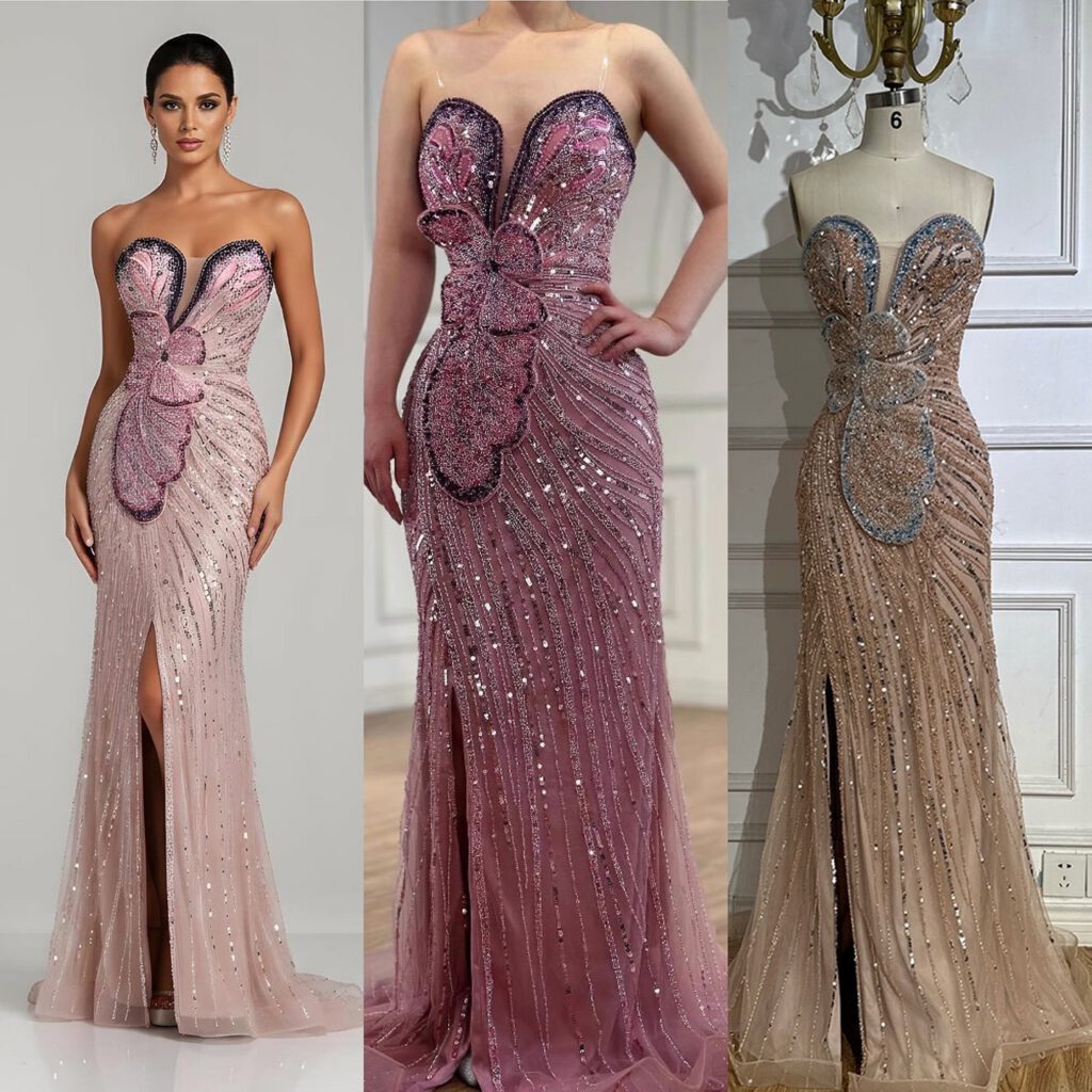 Nove Dress فستان سهرة وردي حورية البحر فتحة عالية عربي
