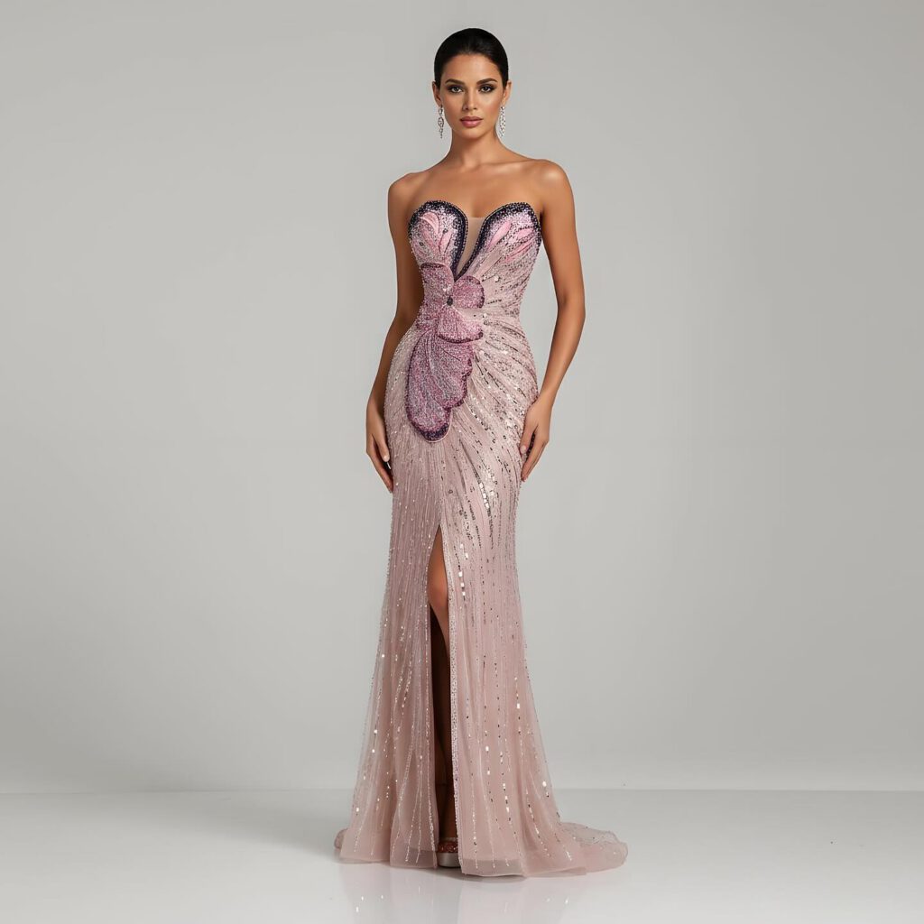 Nove Dress فستان سهرة وردي حورية البحر فتحة عالية عربي