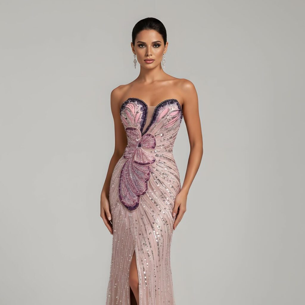 Nove Dress فستان سهرة وردي حورية البحر فتحة عالية عربي