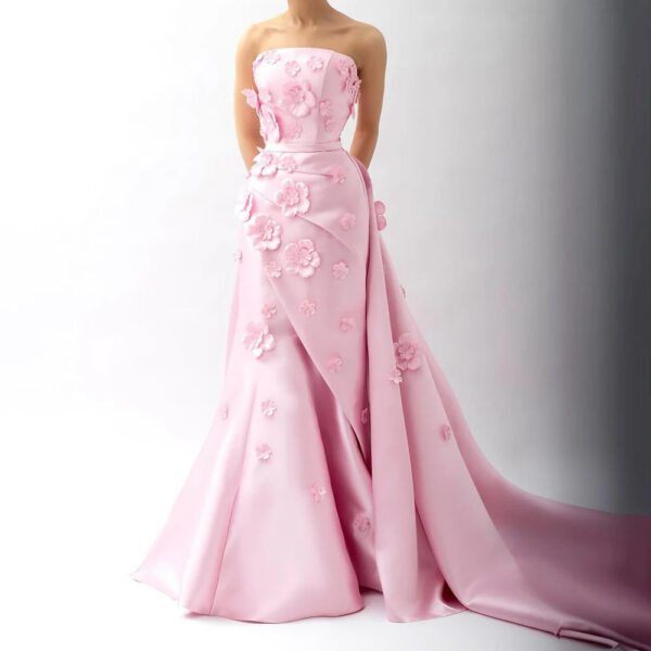 Nove Dress Pink Lace Satin Mermaid Arabic Evening Dress 1 - Nove Dress