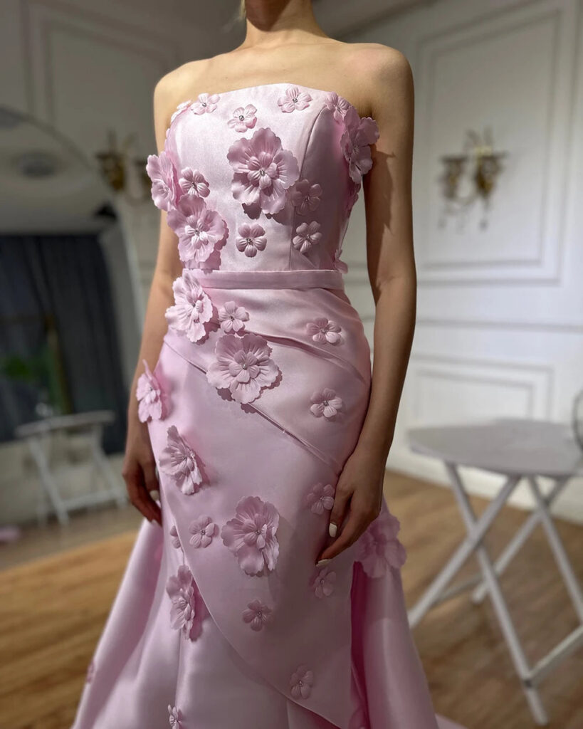 Nove Dress rosa Meerjungfrau Abendkleid mit Spitze und Satin im arabischen Stil
