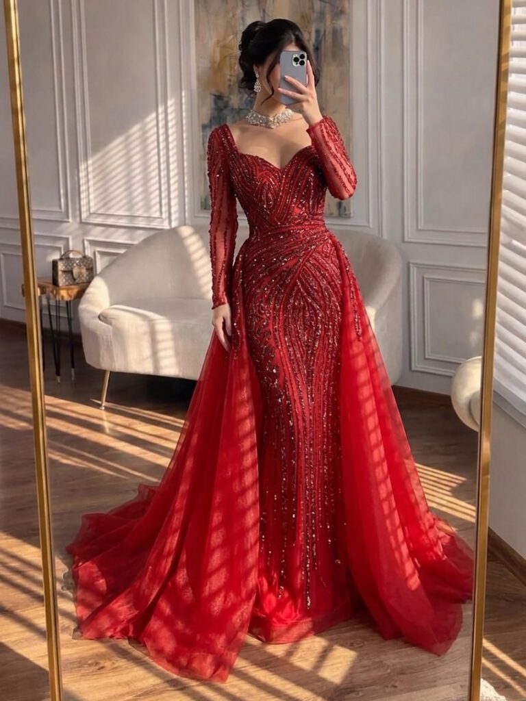 Nove Dress Pink Long Sleeve Arabic Evening Dress