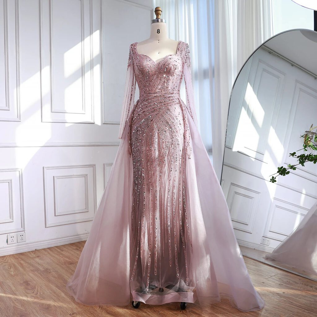 Nove Dress Pink Long Sleeve Arabic Evening Dress