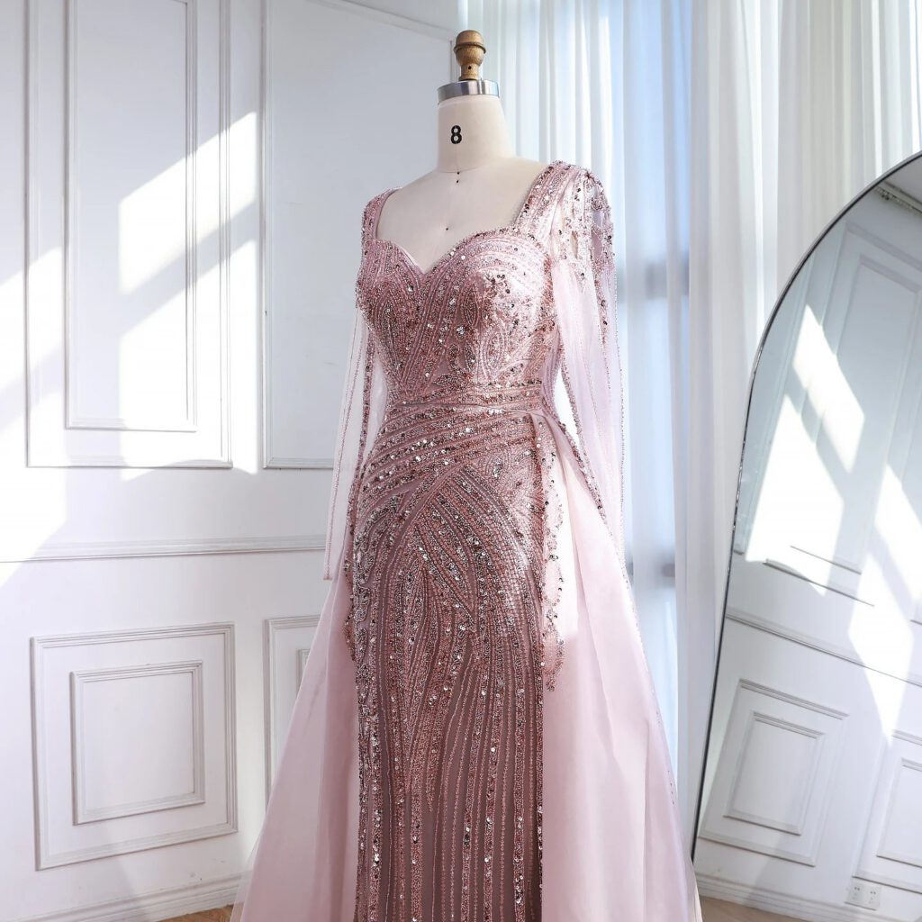 Nove Dress Pink Long Sleeve Arabic Evening Dress