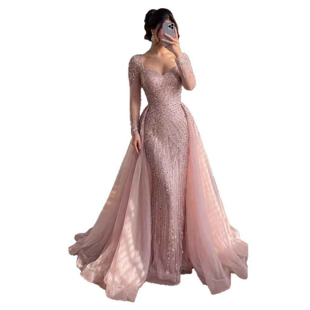 Nove Dress Pink Long Sleeve Arabic Evening Dress