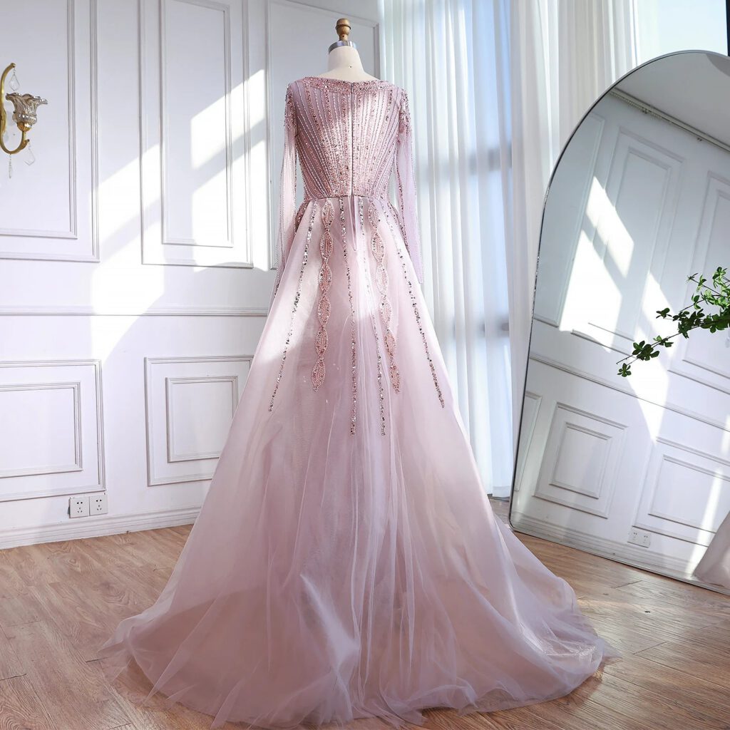 Nove Dress Pink Long Sleeve Arabic Evening Dress