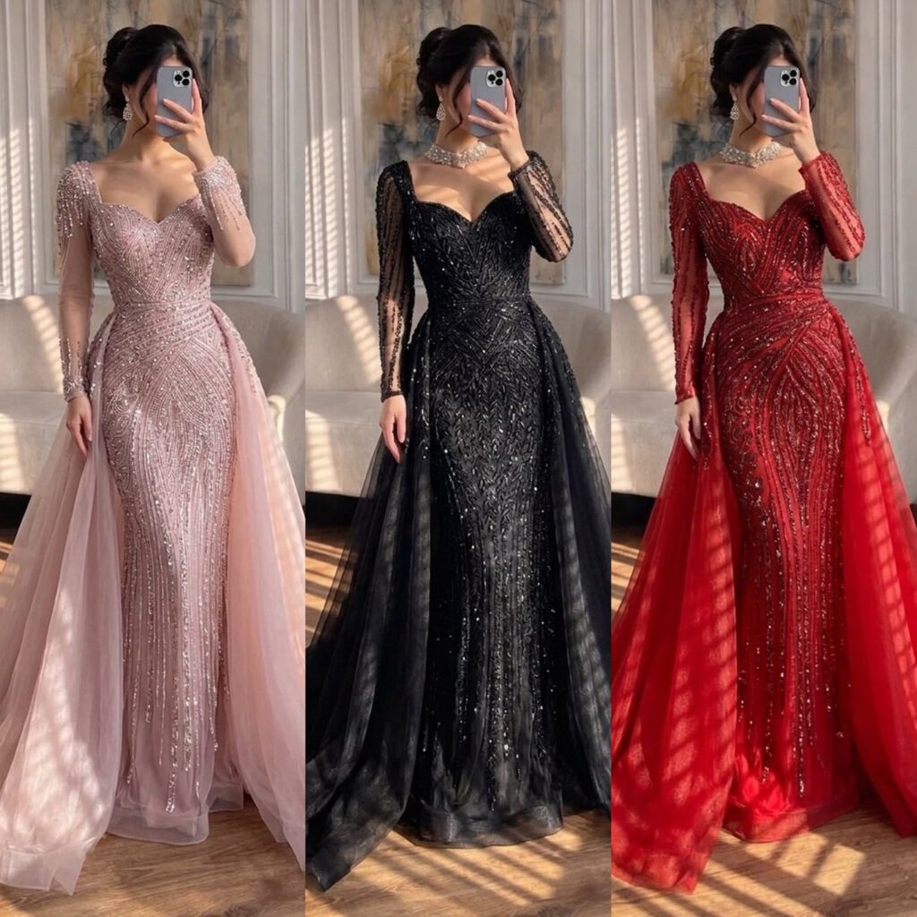 Nove Dress Pink Long Sleeve Arabic Evening Dress