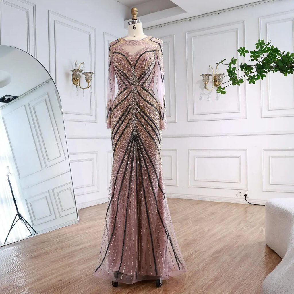 Nove Dress Pink Mermaid Modest Evening Dress