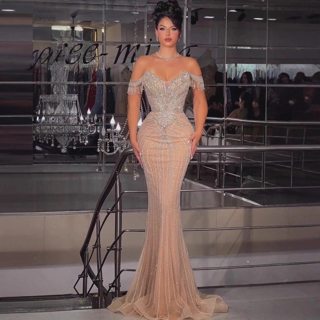Nove Dress Pink Off Shoulder Arabic Evening Dress