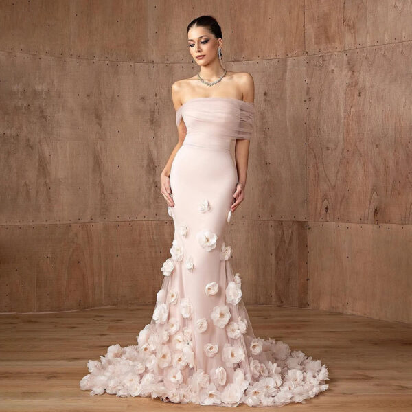 Nove Dress Pink Off Shoulder Evening Dress - Style LA72943 1 - Nove Dress
