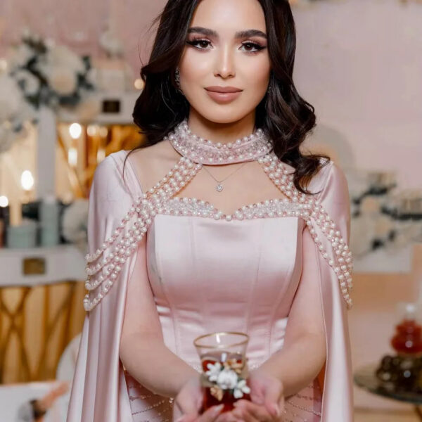 Nove Dress Pink Pearl Beaded Arabic Evening Dress 1 - Nove Dress
