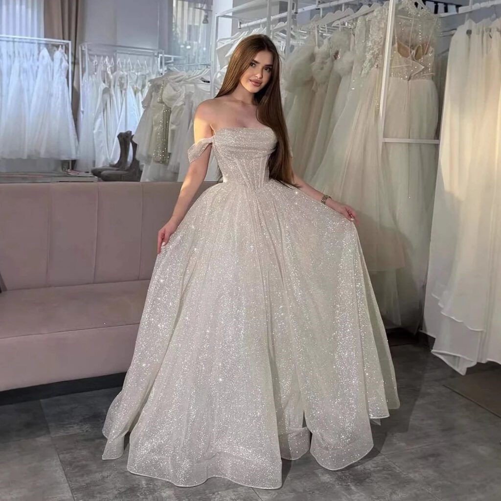 Nove Dress Pink Sparkle Off Shoulder Ball Gown Evening Dress