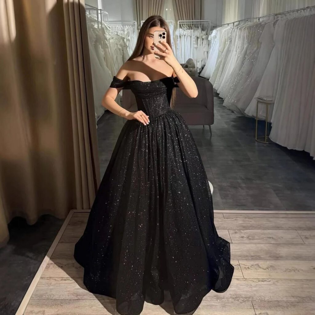 Nove Dress Pink Sparkle Off Shoulder Ball Gown Evening Dress