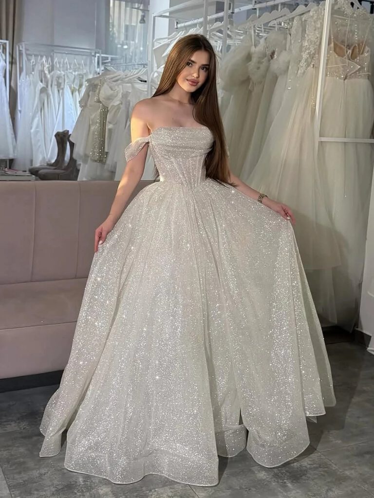 Nove Dress Pink Sparkle Off Shoulder Ball Gown Evening Dress