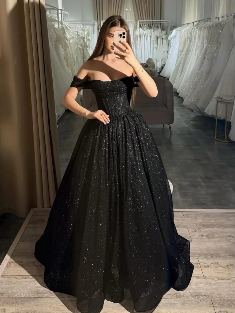 Nove Dress Pink Sparkle Off Shoulder Ball Gown Evening Dress