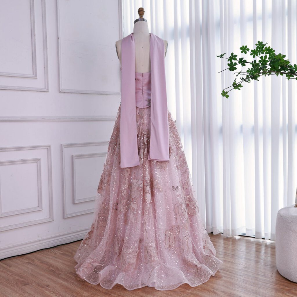Nove Dress فستان سهرة وردي قصة A-line بدون حمالات عربي