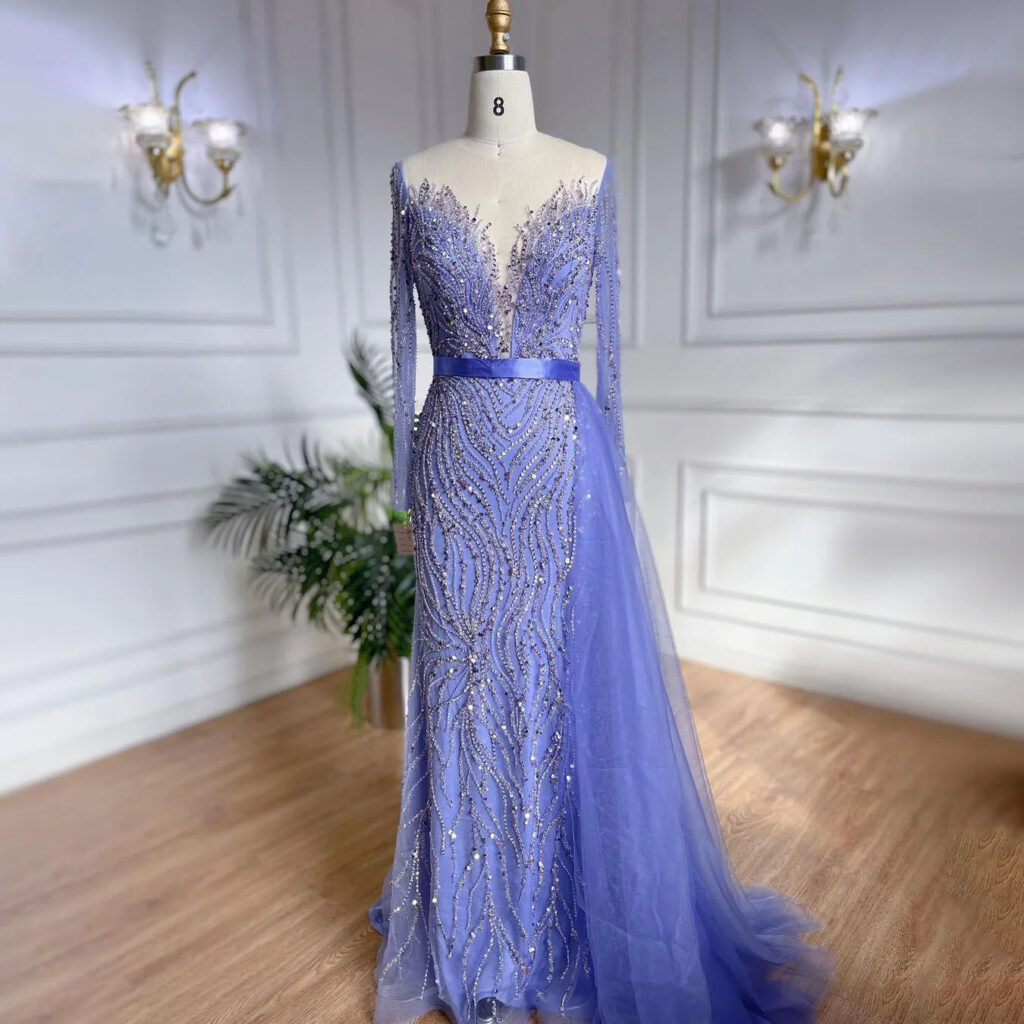Nove Dress Purple Beaded Lace Mermaid Evening Dress