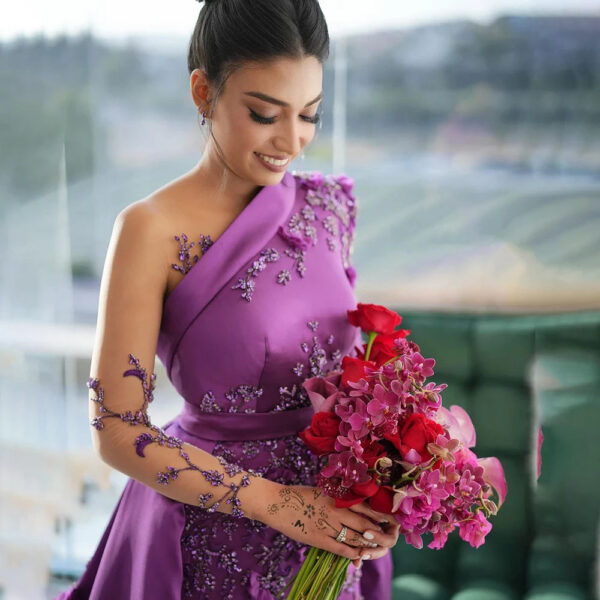 Nove Dress Purple Beaded Lace Satin Mermaid Arabic Evening Dress 1 - Nove Dress
