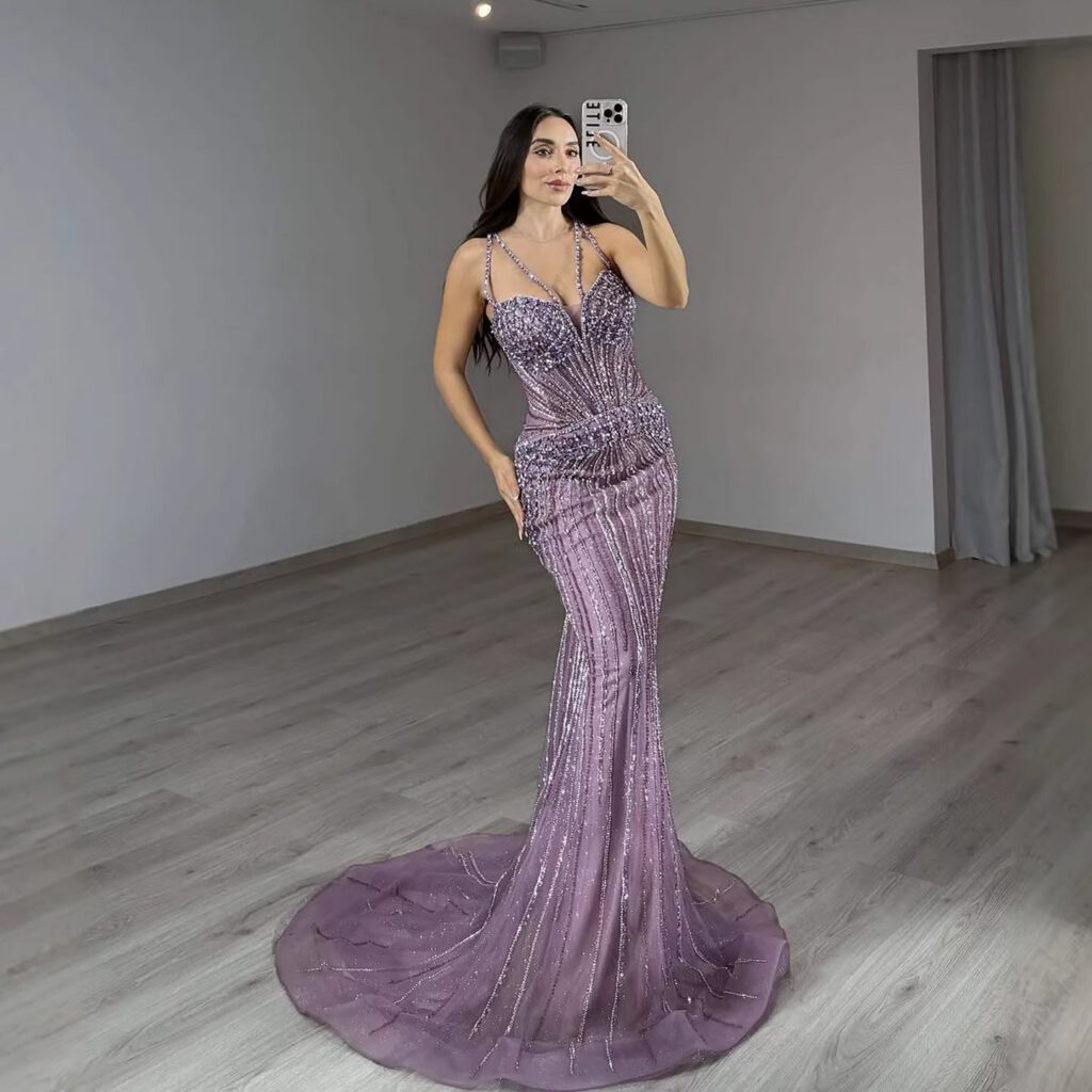 Nove Dress Purple Beaded Mermaid Evening Dress