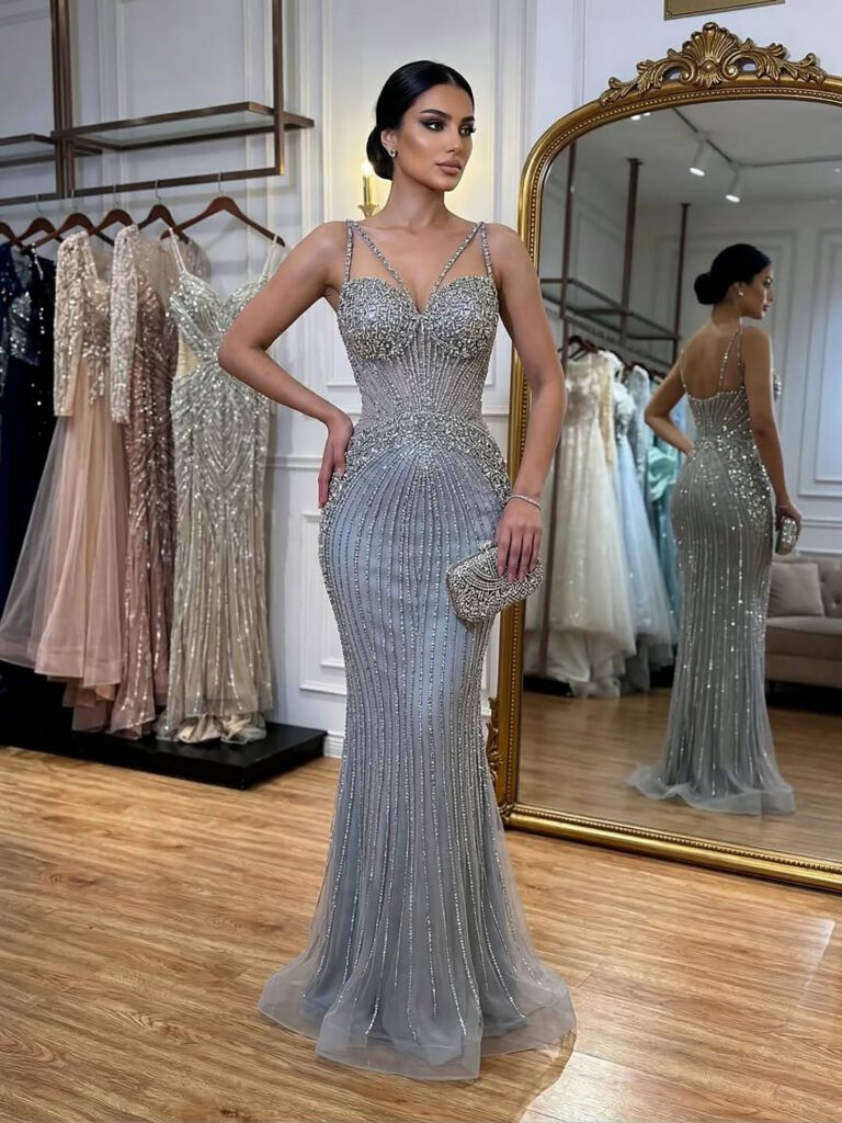 Nove Dress Purple Beaded Mermaid Evening Dress