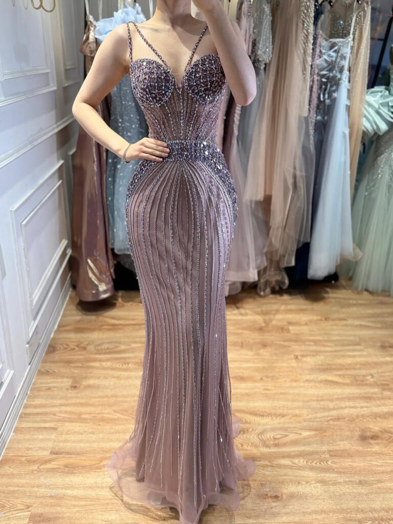 Nove Dress Purple Beaded Mermaid Evening Dress