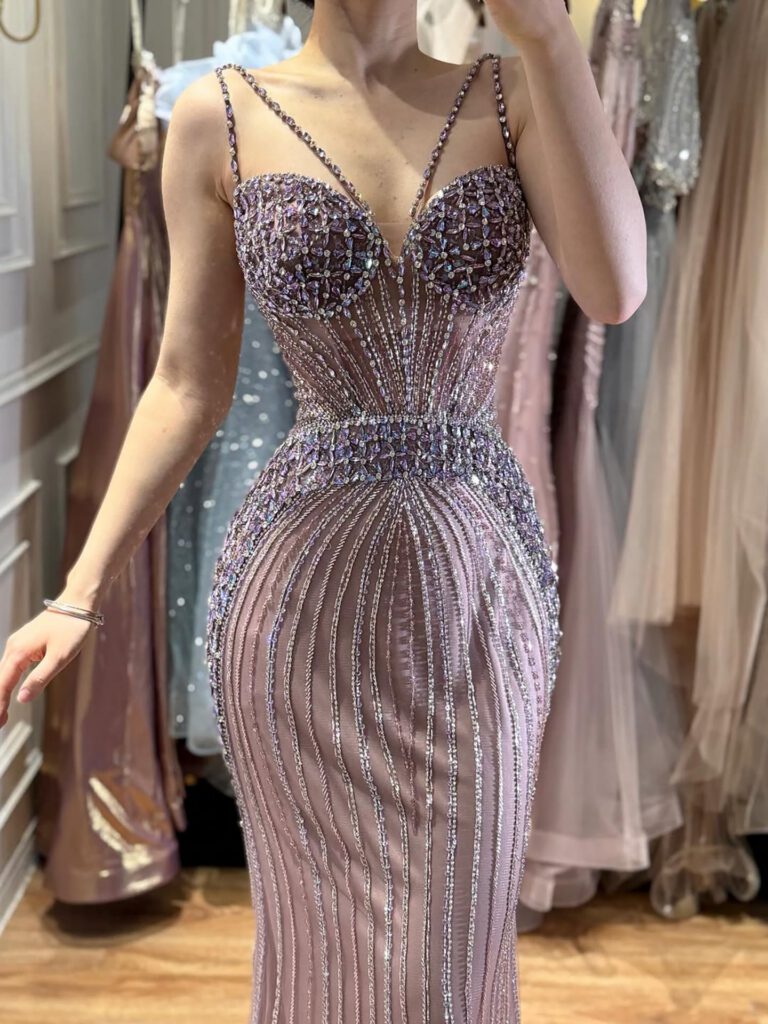 Nove Dress Purple Beaded Mermaid Evening Dress