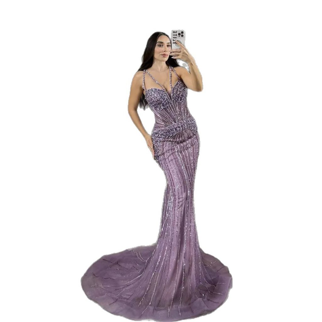 Nove Dress Purple Beaded Mermaid Evening Dress