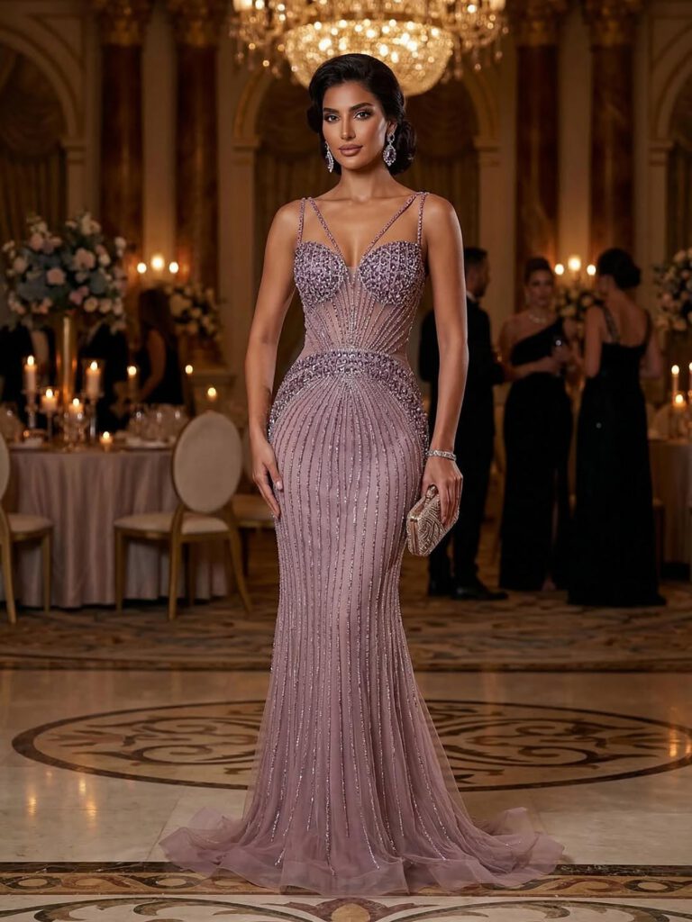 Nove Dress Purple Beaded Mermaid Evening Dress