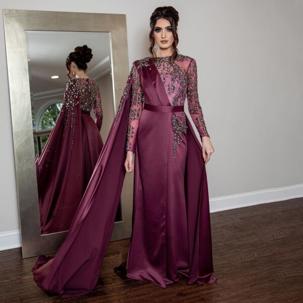 Nove Dress Purple Satin High Slit Modest Evening Dress 1 - Nove Dress