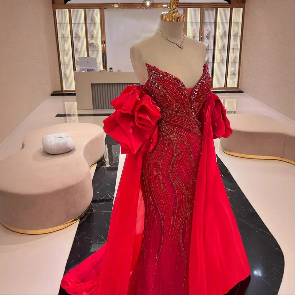 Nove Dress Red Beaded Mermaid Evening Dress