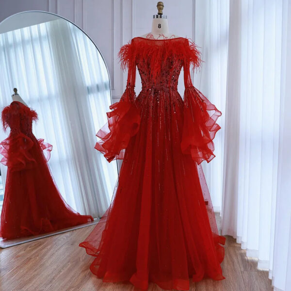 Nove Dress Red Feather A-Line Evening Dress 1 - Nove Dress