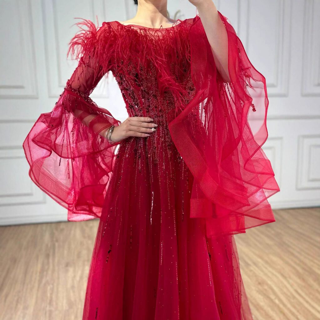 Nove Dress Red Feather A-Line Evening Dress