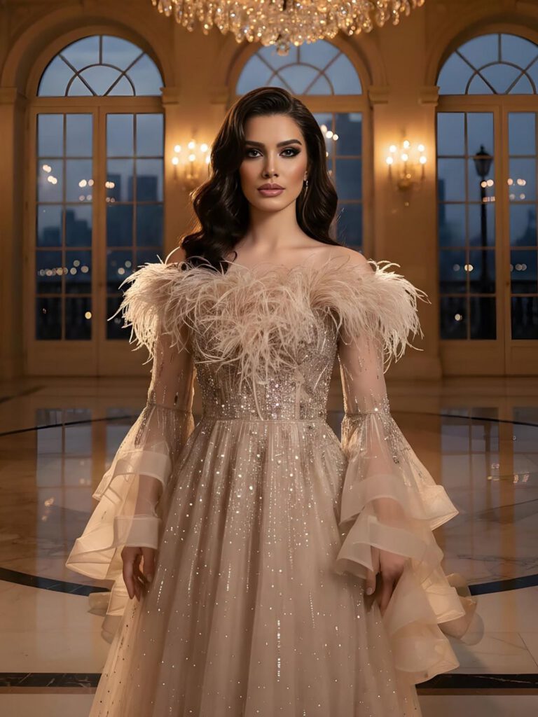 Nove Dress Red Feather A-Line Evening Dress