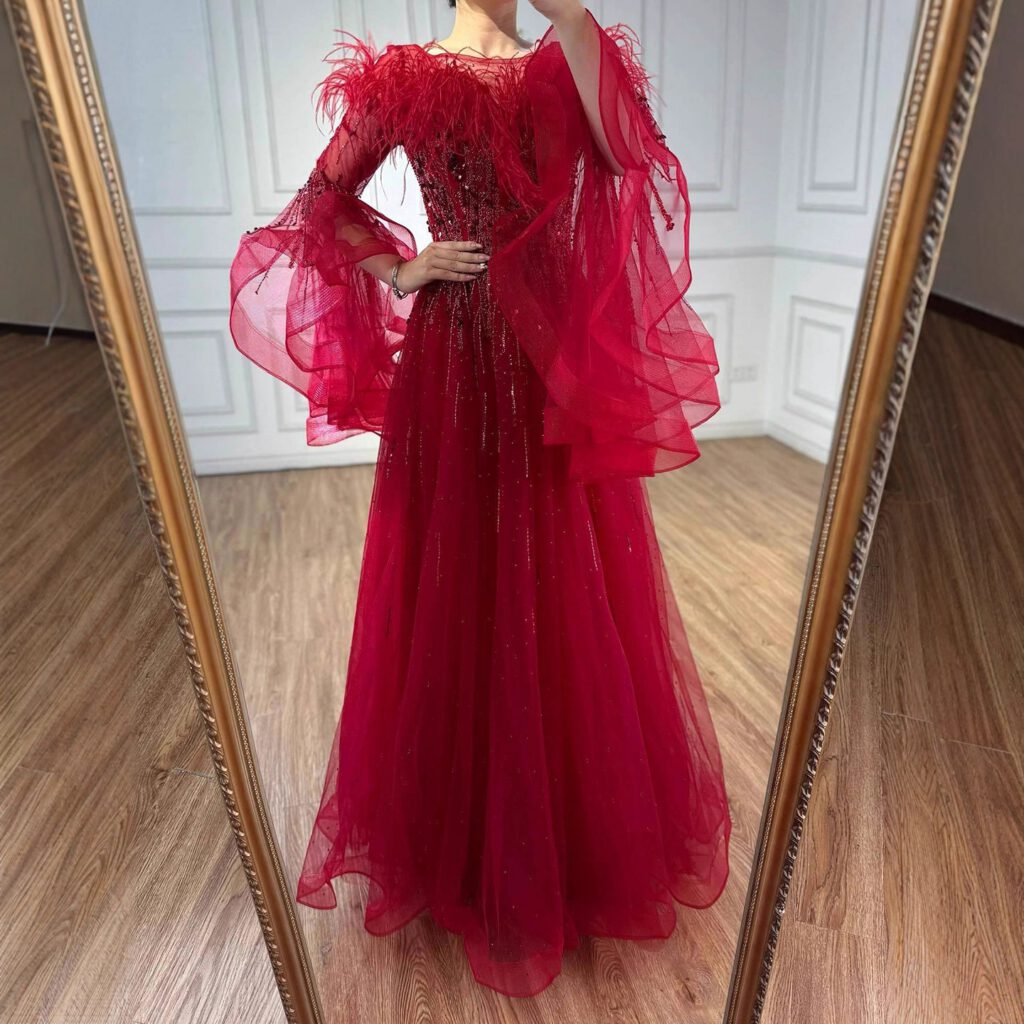 Nove Dress Red Feather A-Line Evening Dress