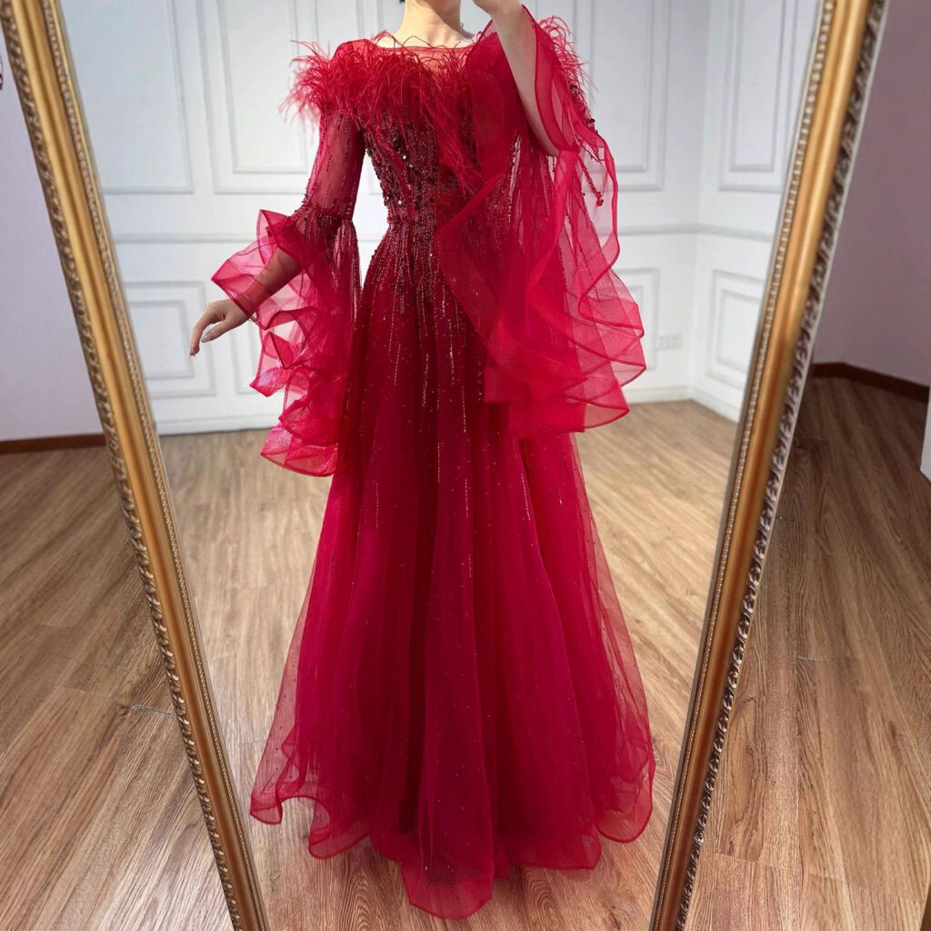 Nove Dress Red Feather A-Line Evening Dress