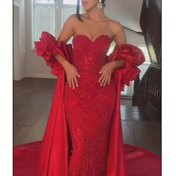 Nove Dress Red Pearl Beaded Mermaid Evening Dress 1 - Nove Dress