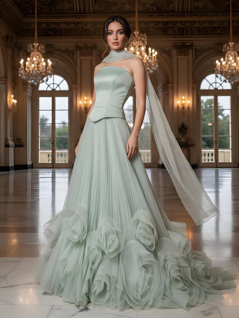 Nove Dress Sage Green A-Line Evening Dress