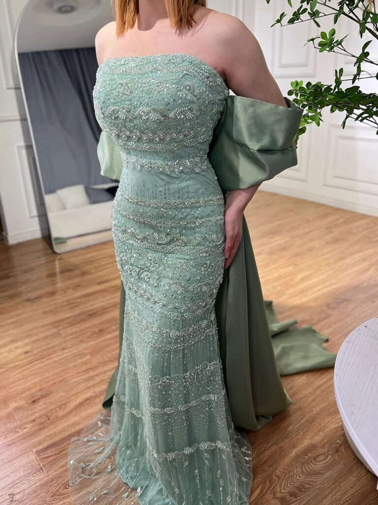 Nove Dress Sage Green Arabic Evening Dress - Style