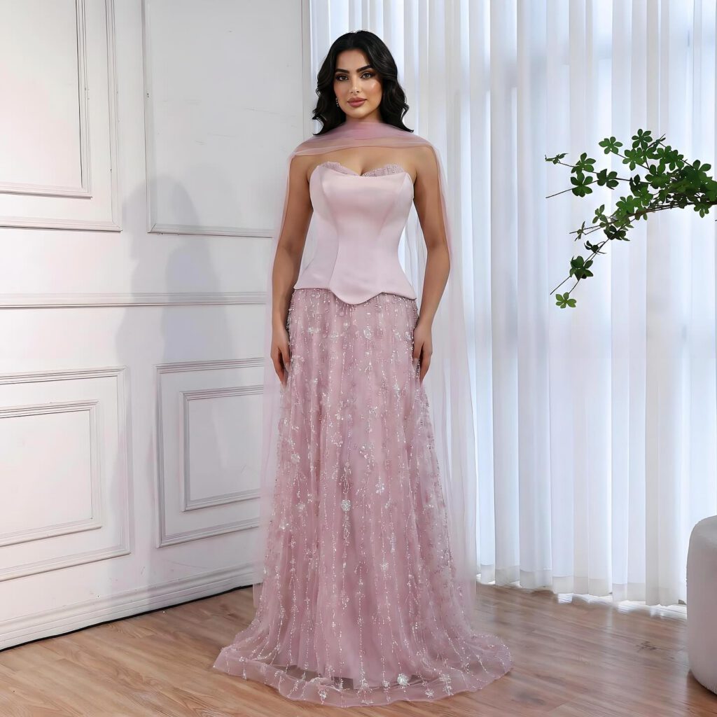 Nove Dress salbeigrün Abendkleid mit Perlenstickerei im arabischen Stil