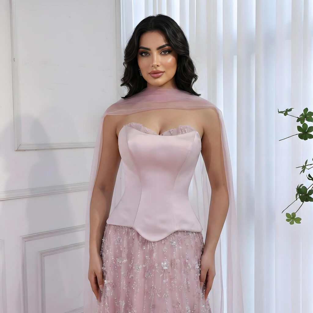Nove Dress salbeigrün Abendkleid mit Perlenstickerei im arabischen Stil