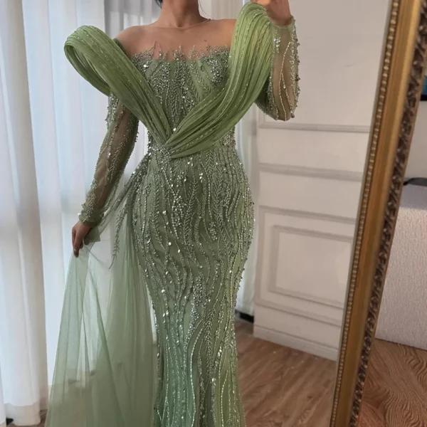 Nove Dress Sage Green Beaded Evening Dress - Style BLA72928 1 - Nove Dress