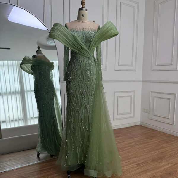 Nove Dress Sage Green Beaded Evening Dress - Style LA72928 1 - Nove Dress