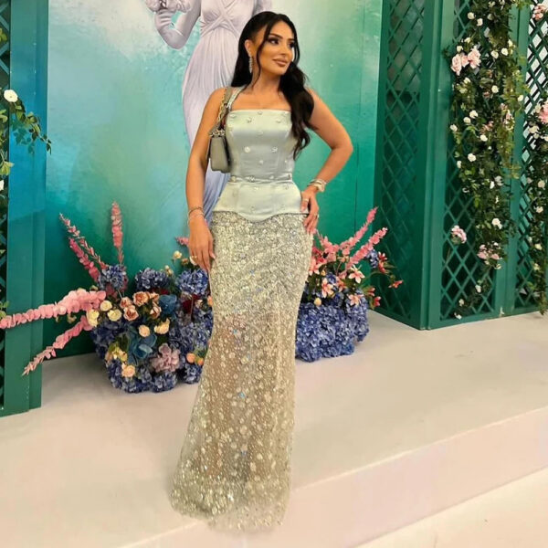 Nove Dress Sage Green Beaded Evening Dress - Style LA72977 1 - Nove Dress