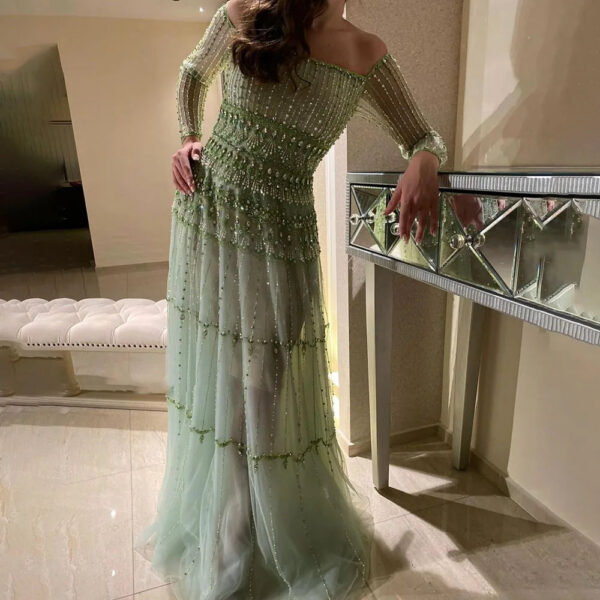 Nove Dress Sage Green Beaded Mermaid Evening Dress - Style LA72350 1 - Nove Dress