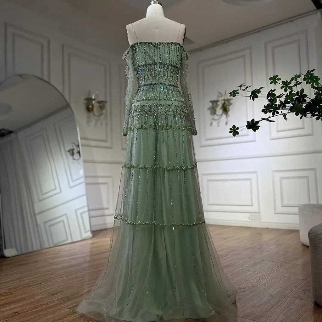 Nove Dress Sage Green Beaded Mermaid Evening Dress - Style