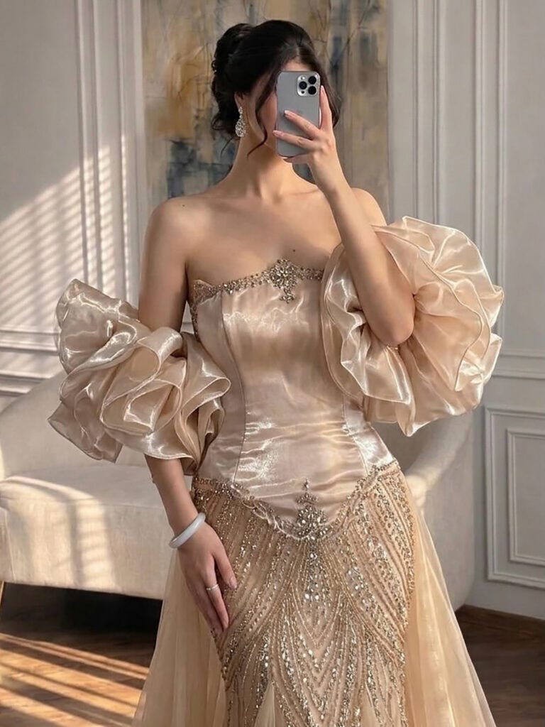 Nove Dress Sage Green Beaded Mermaid Evening Dress - Style