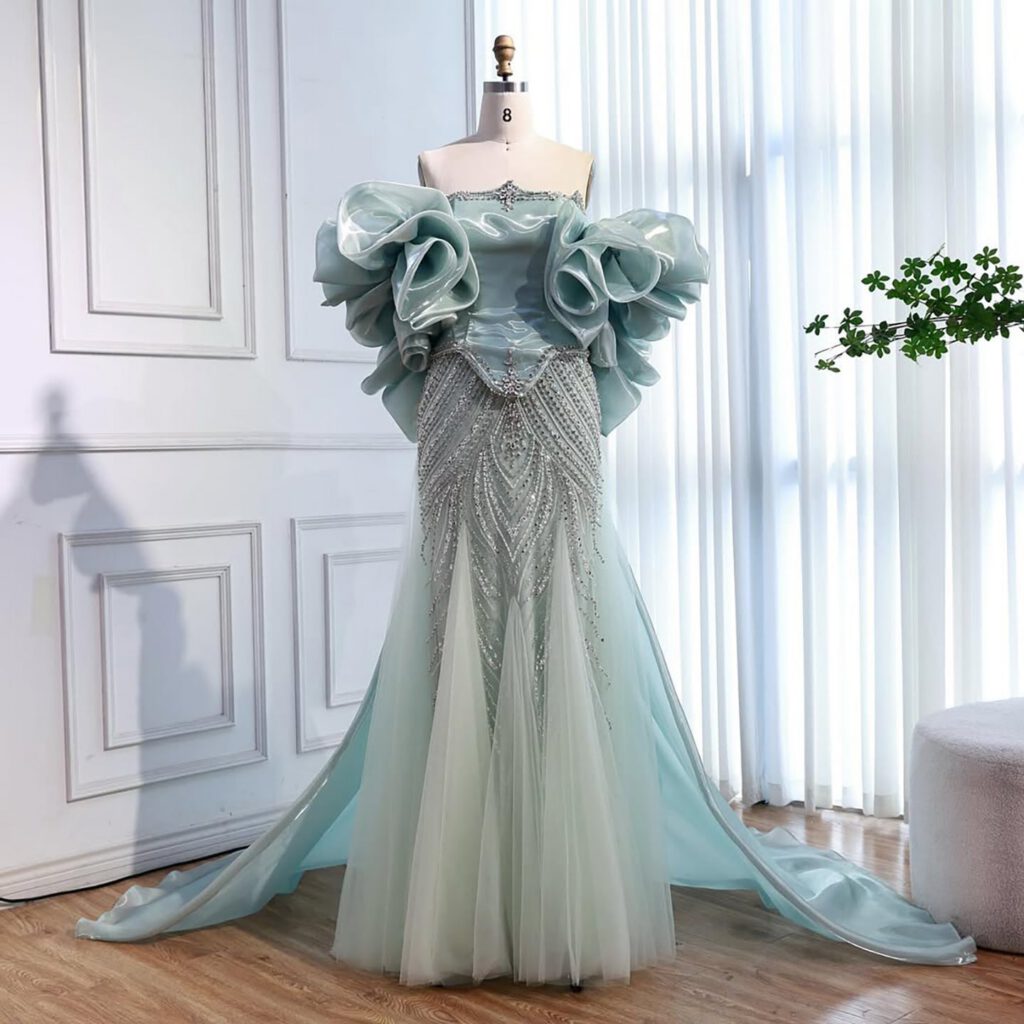 Nove Dress Sage Green Beaded Mermaid Evening Dress - Style