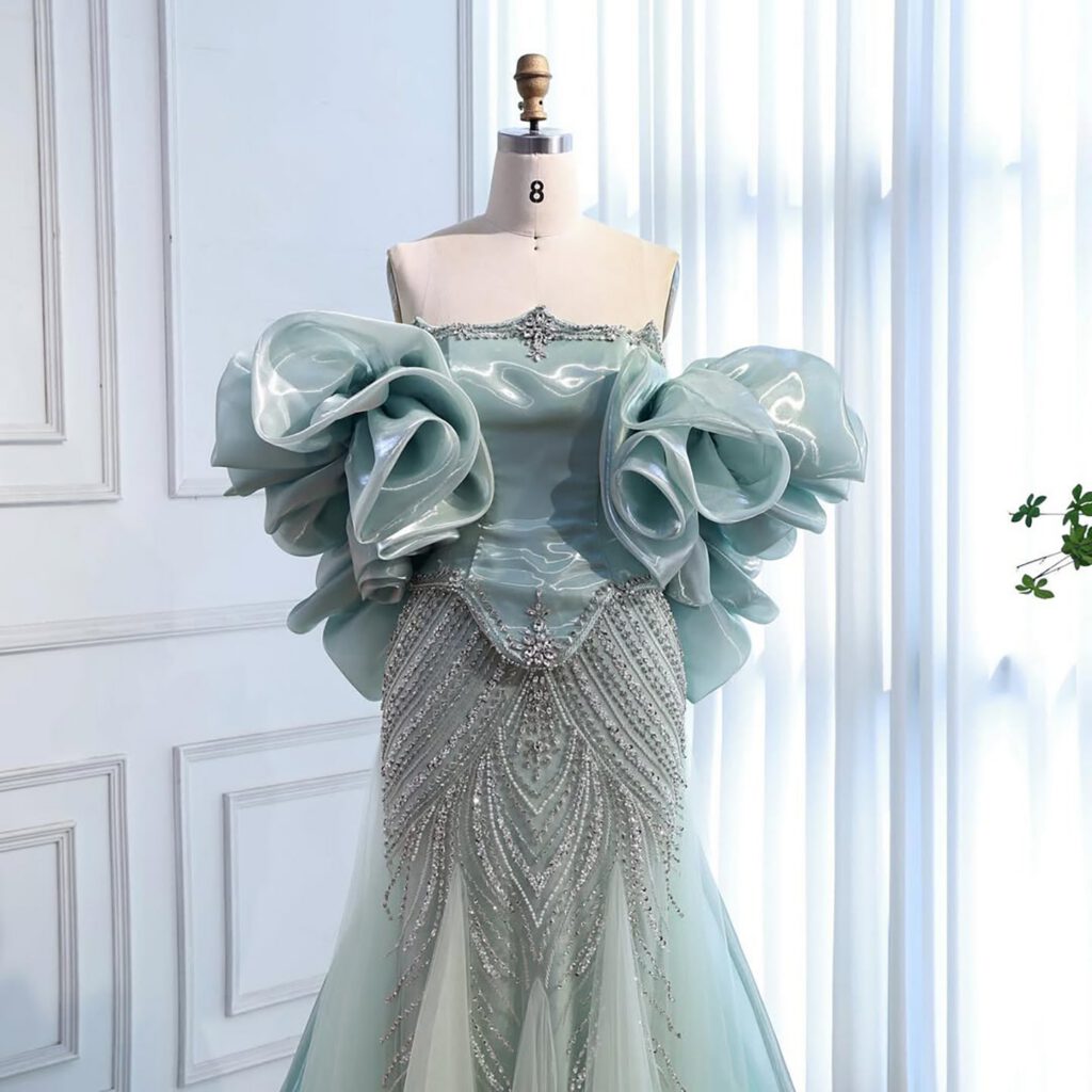Nove Dress Sage Green Beaded Mermaid Evening Dress - Style