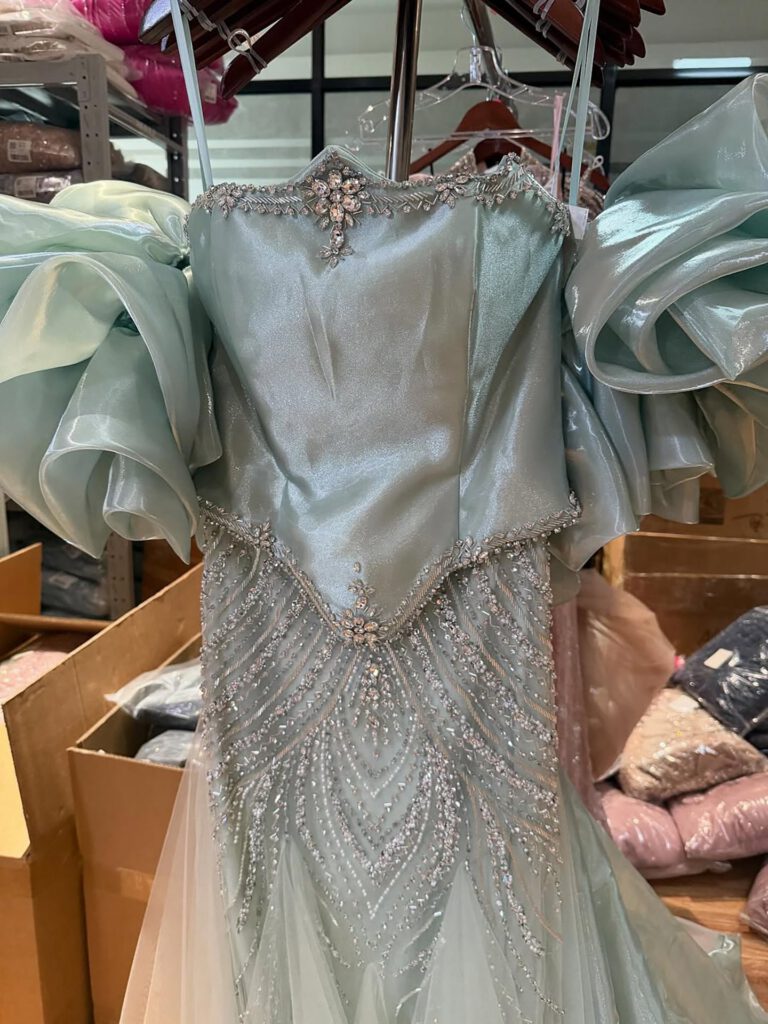 Nove Dress Sage Green Beaded Mermaid Evening Dress - Style